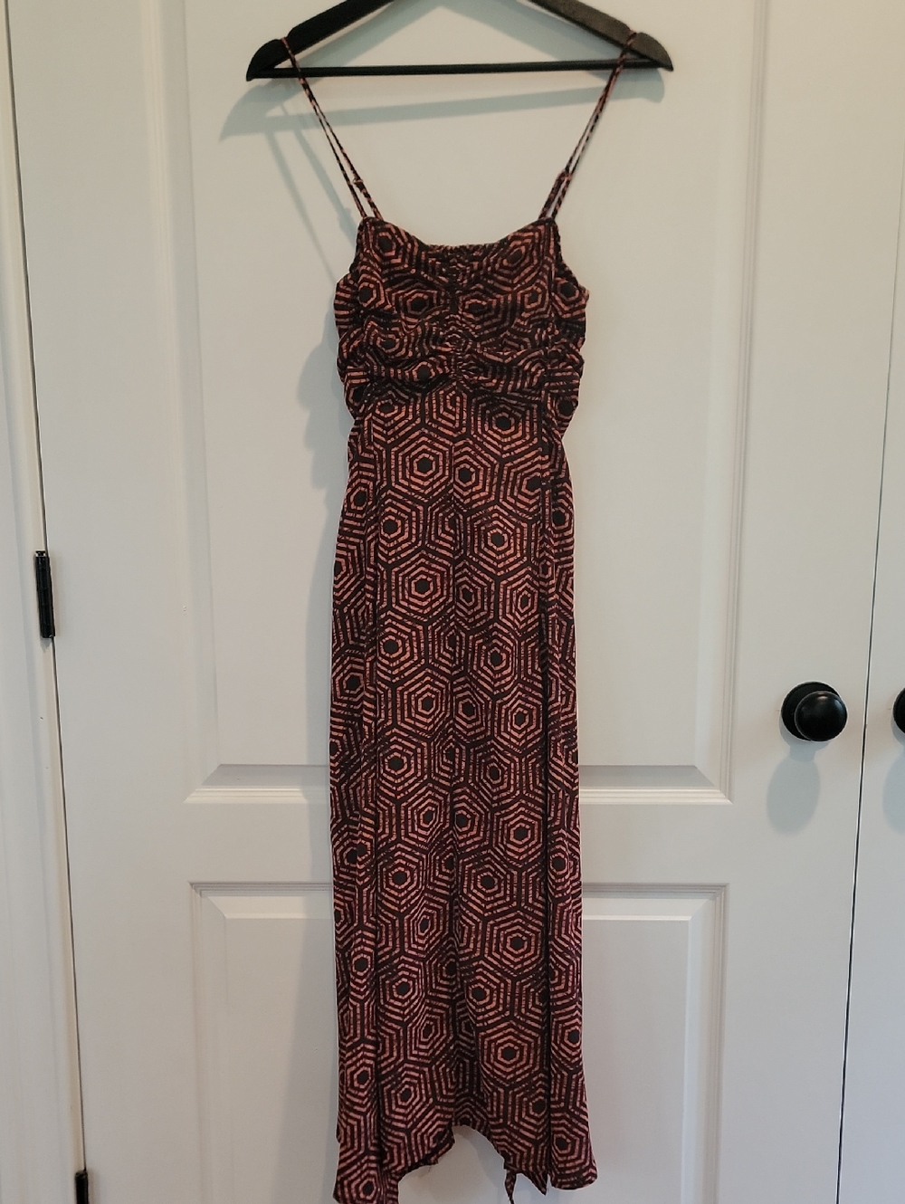 Urban Outfitters Burgundy and Black Geometric Spaghetti-Strap Maxi Dress